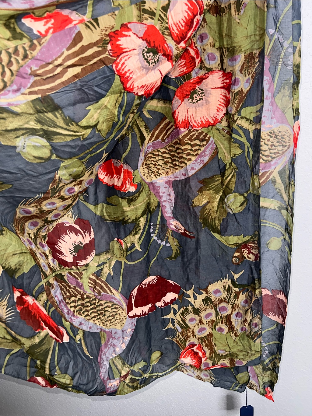 One Hundred Stars Scarf Wrap Shawl Coverup 74”X40" Poppies & Peacock Floral — image 3 of 8